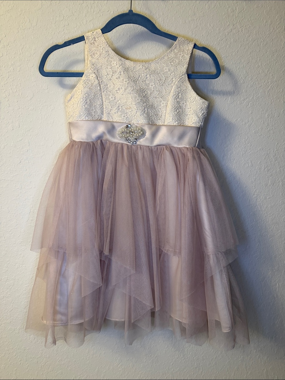 Jayne Copeland Ivory Lace Bodice with Blush Tulle Party Dress